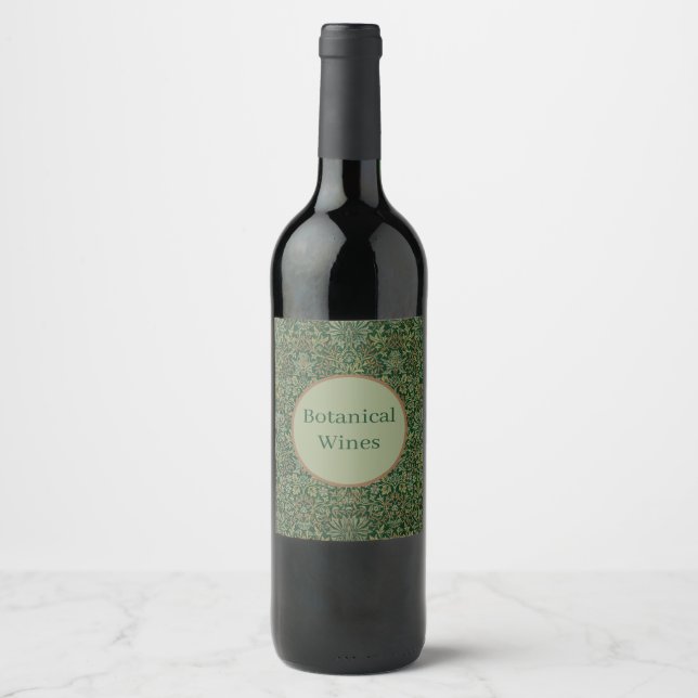 William Morris Flower Garden-Greens Wine Label (Front)