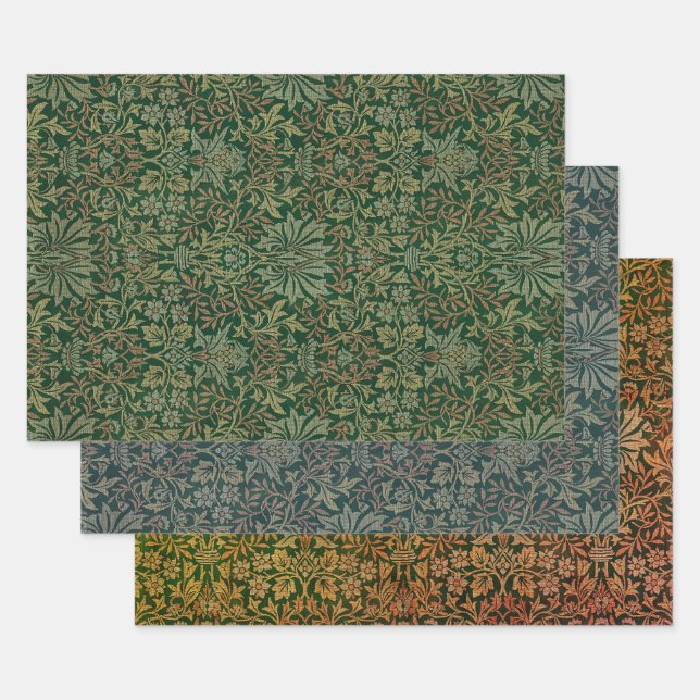 William Morris Flower Garden-Greens Wrapping Paper Sheet (Set)
