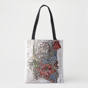 William morris flowers floral illustration red blu tote bag