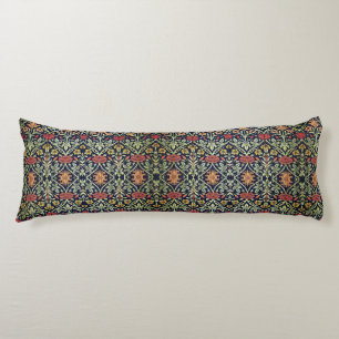 William Morris Flowers Foliage Green Yellow Red  Body Cushion