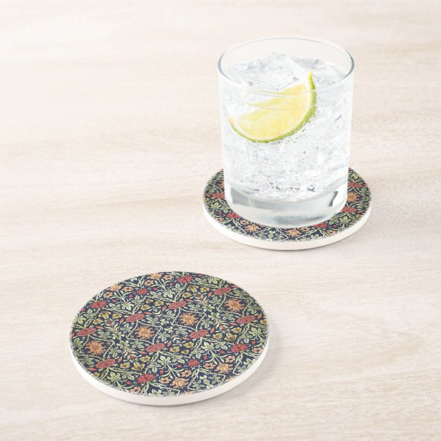 William Morris Flowers Foliage Green Yellow Red  Coaster (Side)