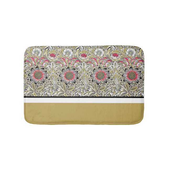 William Morris Flowers Red Yellow black Bath Mat (Front)