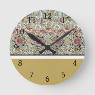 William Morris Flowers Red Yellow black Round Clock