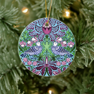 William Morris Folk Art Birds Flowers Acorns Ceramic Ornament