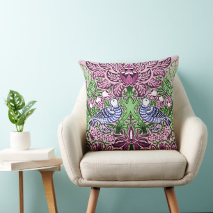 William Morris Folk Art Birds Flowers Acorns Cushion