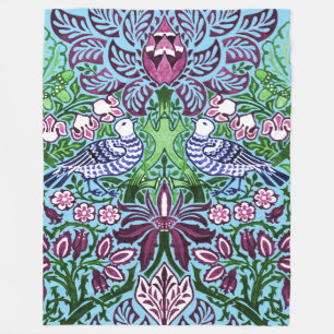 William Morris Folk Art Birds Flowers Acorns Fleece Blanket