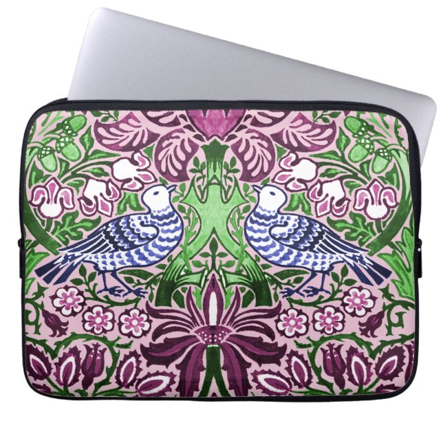 William Morris Folk Art Birds Flowers Acorns Laptop Sleeve (Front)