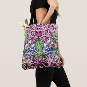 William Morris Folk Art Birds Flowers Acorns Tote Bag