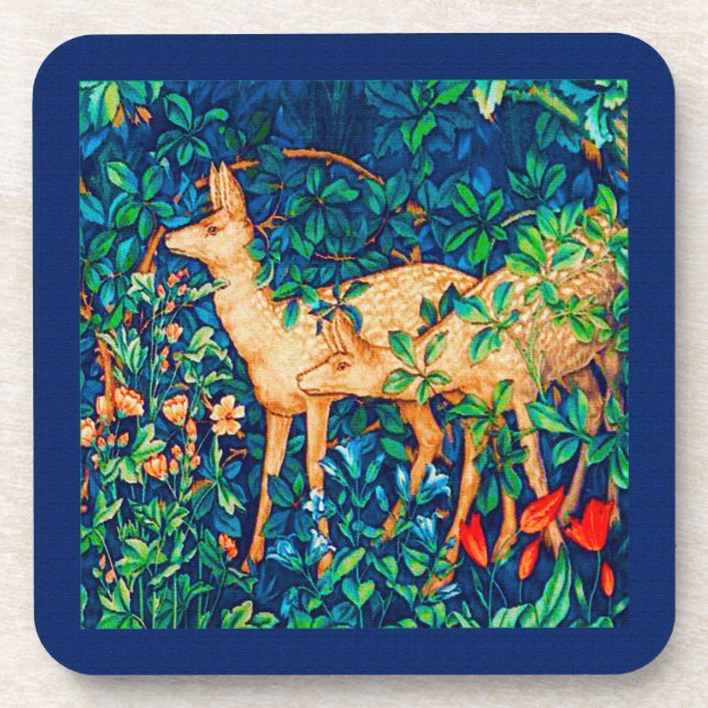 William Morris Forest Deer Bordered Print  Coaster (Front)