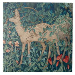 William Morris Forest Deer Floral Ceramic Tile