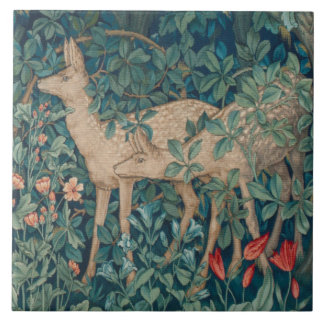 William Morris Forest Deer Floral Ceramic Tile