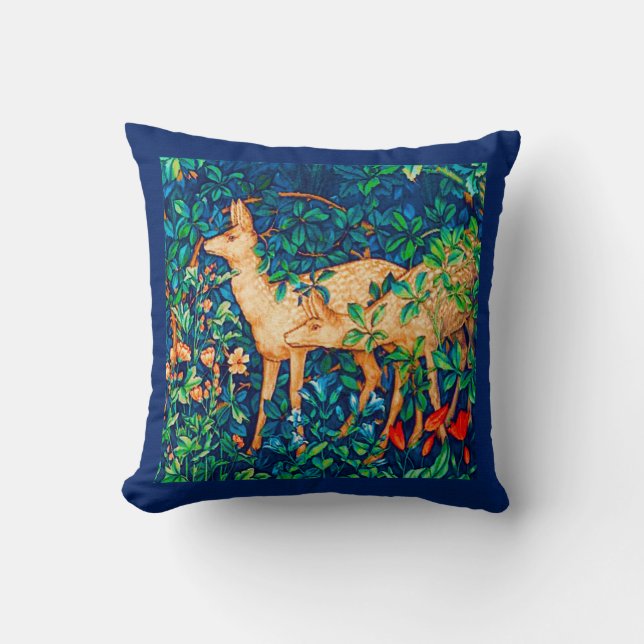 William Morris Forest Deer Tapestry Print Cushion (Front)