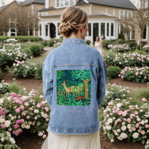 William Morris Forest Deer Tapestry Print  Denim Jacket