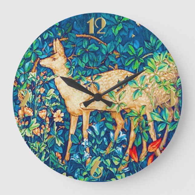 William Morris Forest Deer Tapestry Print Large Clock (Front)
