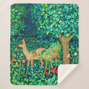 William Morris Forest Deer Tapestry Print Sherpa Blanket