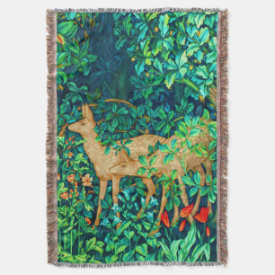 William Morris Forest Deer Tapestry Print Throw Blanket