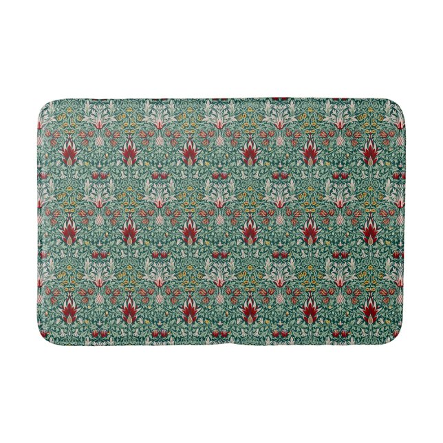 William Morris Forest Green Floral Wallpaper Bath Mat (Front)