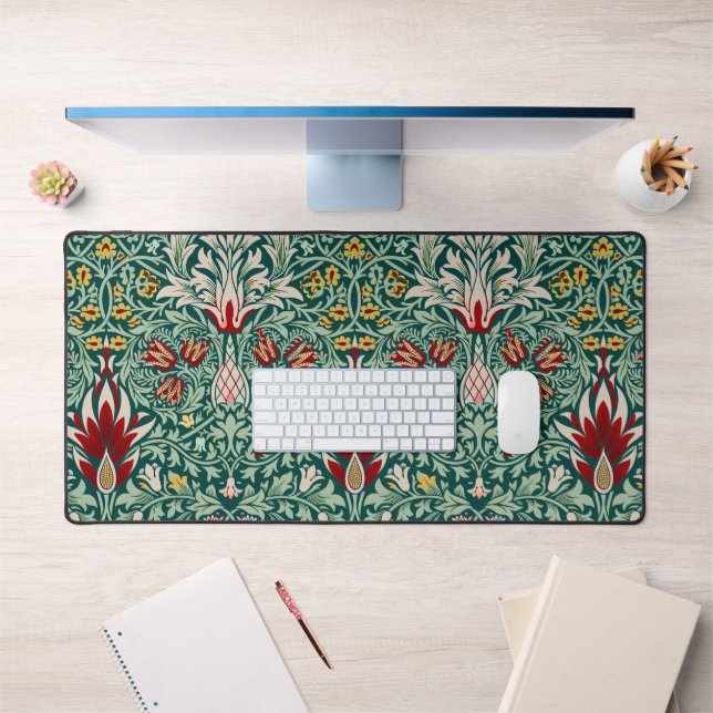 William Morris Forest Green Floral Wallpaper Desk Mat (Office 1)