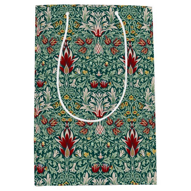William Morris Forest Green Floral Wallpaper Medium Gift Bag (Front)