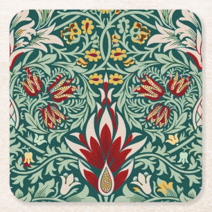 William Morris Forest Green Floral Wallpaper Square Paper Coaster