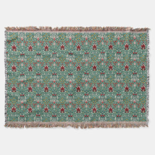 William Morris Forest Green Floral Wallpaper Throw Blanket