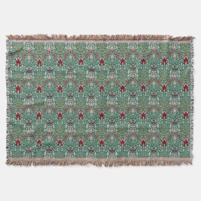 William Morris Forest Green Floral Wallpaper Throw Blanket (Front)