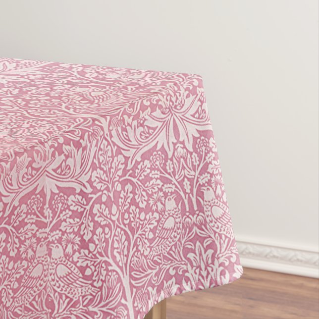 William Morris Forest Rabbit Bird Foliage Pink Tablecloth (In Situ)