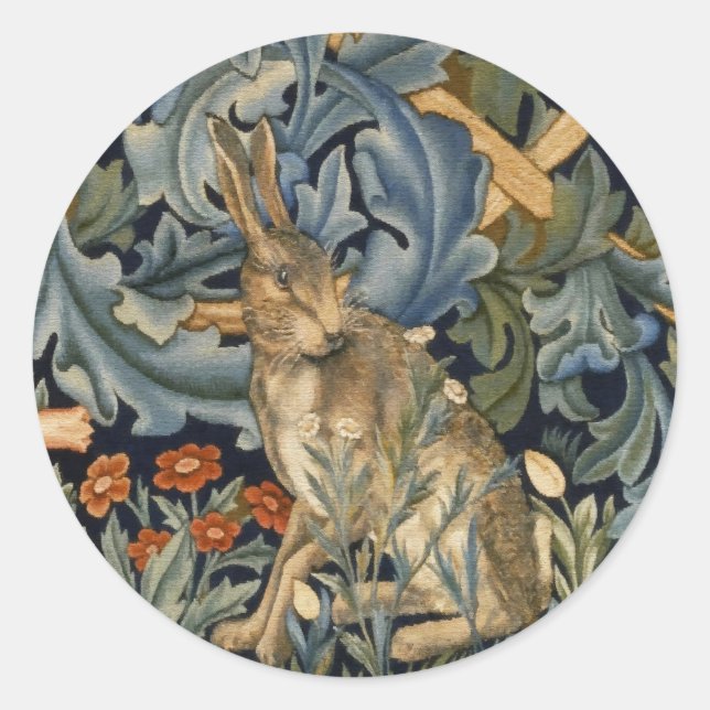 William Morris Forest Rabbit Floral Art Nouveau Classic Round Sticker (Front)
