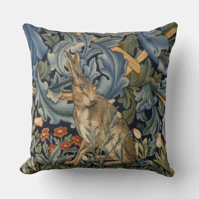 William Morris Forest Rabbit Floral Art Nouveau Cushion (Front)