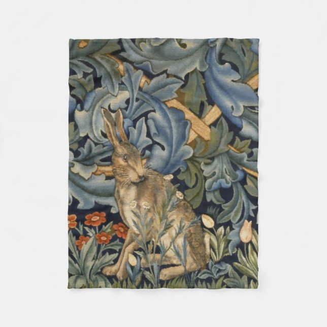 William Morris Forest Rabbit Floral Art Nouveau Fleece Blanket (Front)