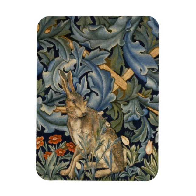 William Morris Forest Rabbit Floral Art Nouveau Magnet (Vertical)