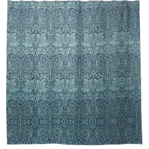 William Morris Forest Rabbits Birds Flowers Blue  Shower Curtain