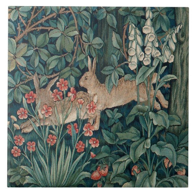 William Morris Forest Rabbits Floral Ceramic Tile (Front)