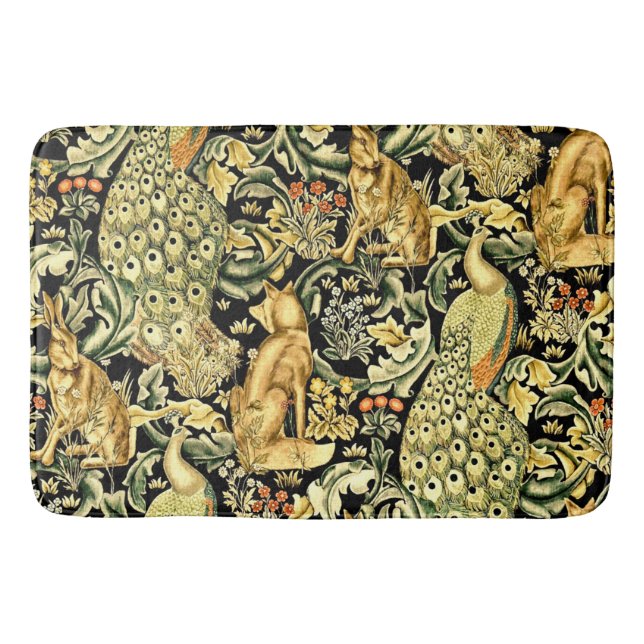 William Morris Forest Tapestry Fox Hare Peacock Bath Mat (Front)