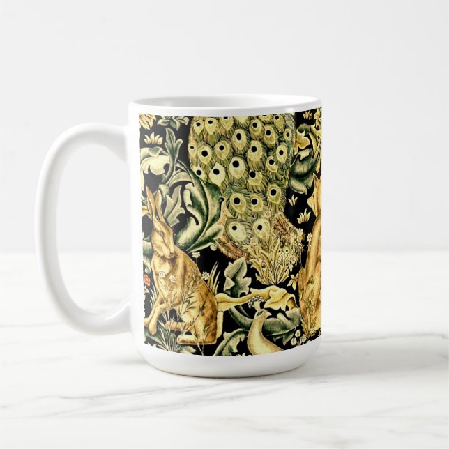 William Morris Forest Tapestry Fox Hare Peacock Coffee Mug (Left)