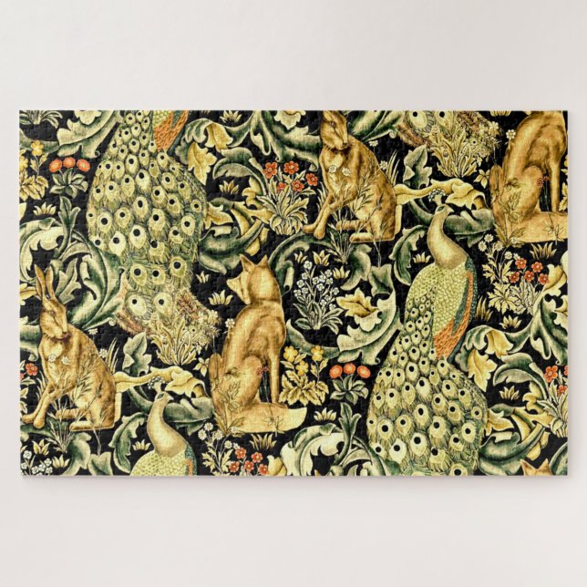 William Morris Forest Tapestry Fox Hare Peacock Jigsaw Puzzle (Horizontal)