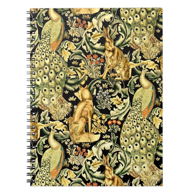 William Morris Forest Tapestry Fox Hare Peacock Notebook (Front)
