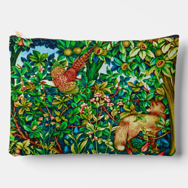 William Morris Fox and Pheasant Tapestry Print  Accessory Pouch (Front)
