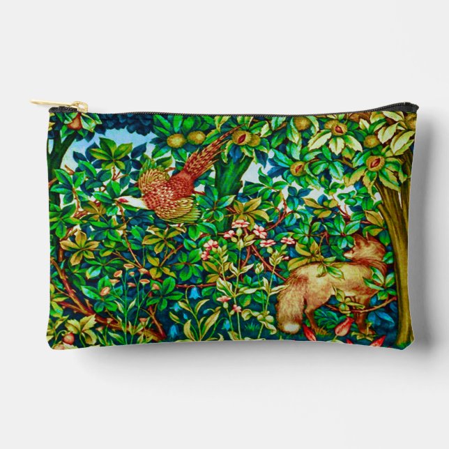William Morris Fox and Pheasant Tapestry Print  Accessory Pouch (Front)