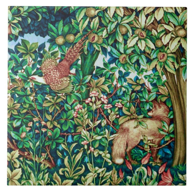 William Morris Fox and Pheasant Tapestry Print Ceramic Tile (Front)