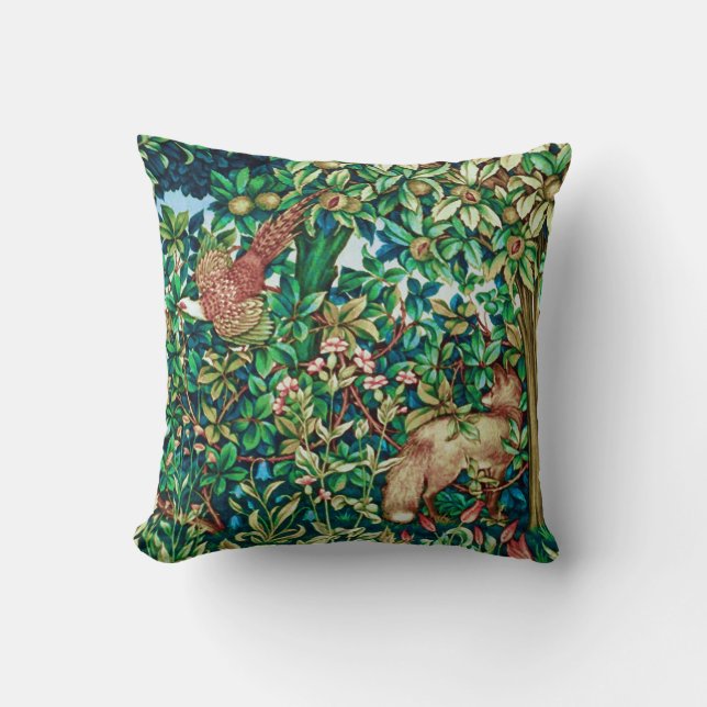 William Morris Fox and Pheasant Tapestry Print Cushion (Front)