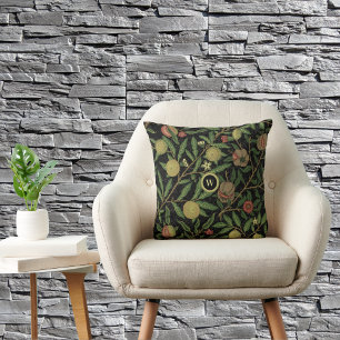 William Morris Fruit Pattern with Monogram Initial Cushion