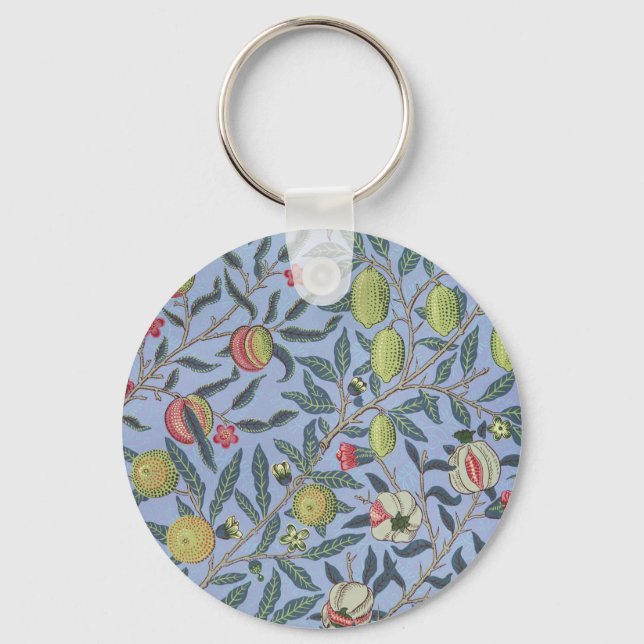 William Morris Fruit Pomegranate Blue Ornament Key Ring (Front)