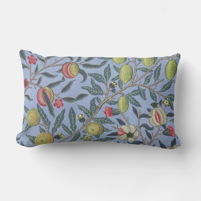 William Morris Fruit Pomegranate Blue Ornament Lumbar Cushion (Front)