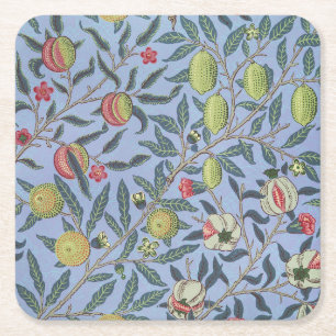 William Morris Fruit Pomegranate Blue Ornament Square Paper Coaster
