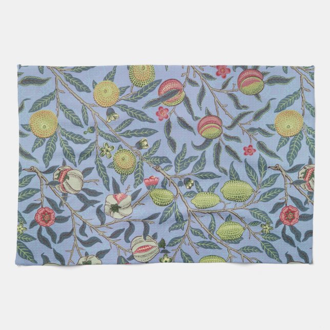William Morris Fruit Pomegranate Blue Ornament Tea Towel (Horizontal)