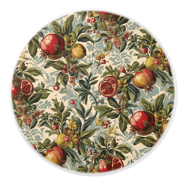 William Morris Fruit Pomegranate floral pattern Ceramic Knob (Front)
