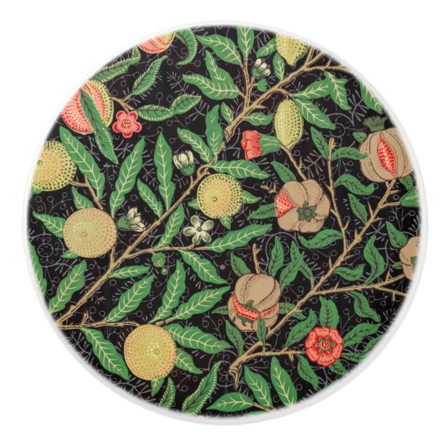William Morris Fruit Pomegranate Floral Pattern Ceramic Knob (Front)