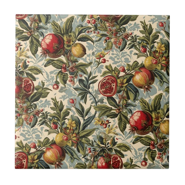 William Morris Fruit Pomegranate floral pattern Ceramic Tile (Front)
