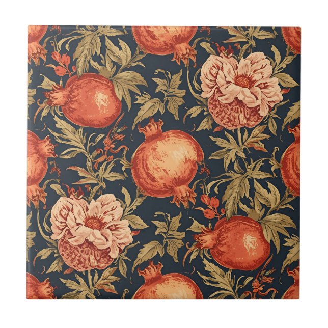 William Morris Fruit Pomegranate pattern Ceramic Tile (Front)